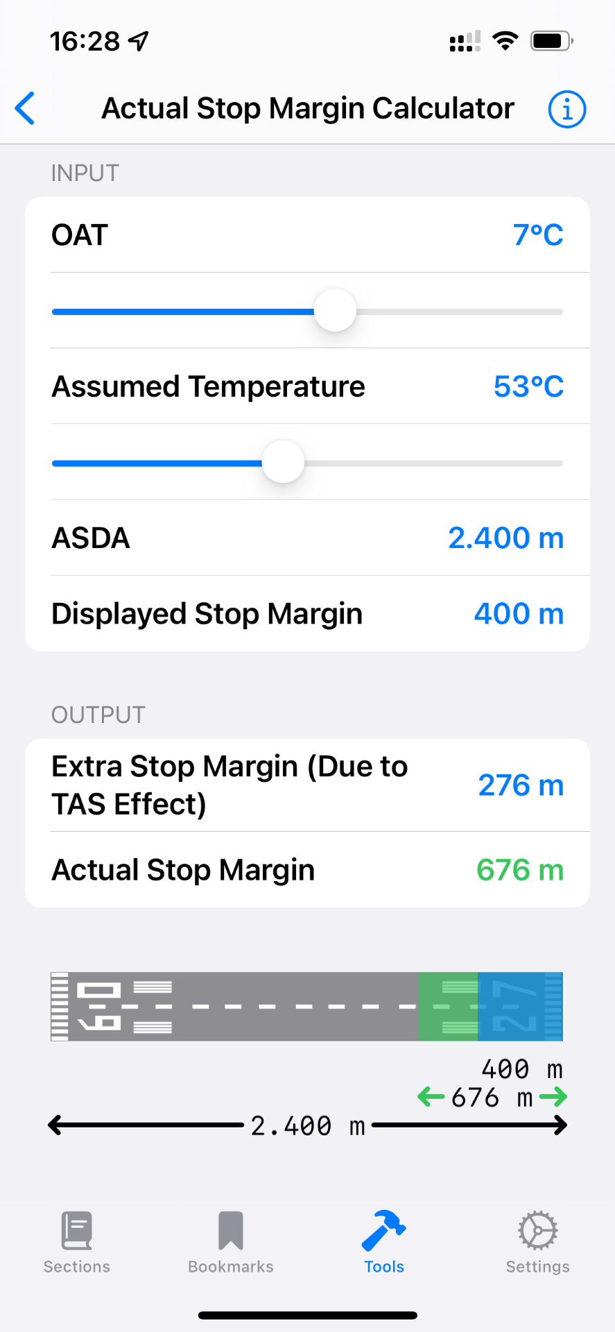 Actual stop margin calculator in the B737 PRH app
